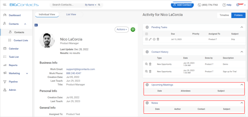 CRM system for storing and managing customer data