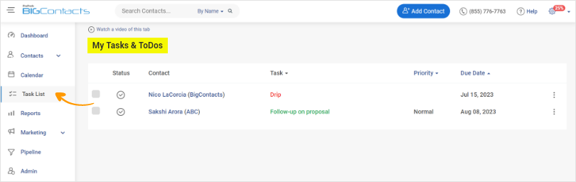 Task Management through BIGContacts CRM