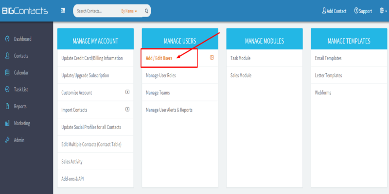 New Admin Tab simplifies BIGContacts