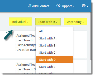 the Contact List screen