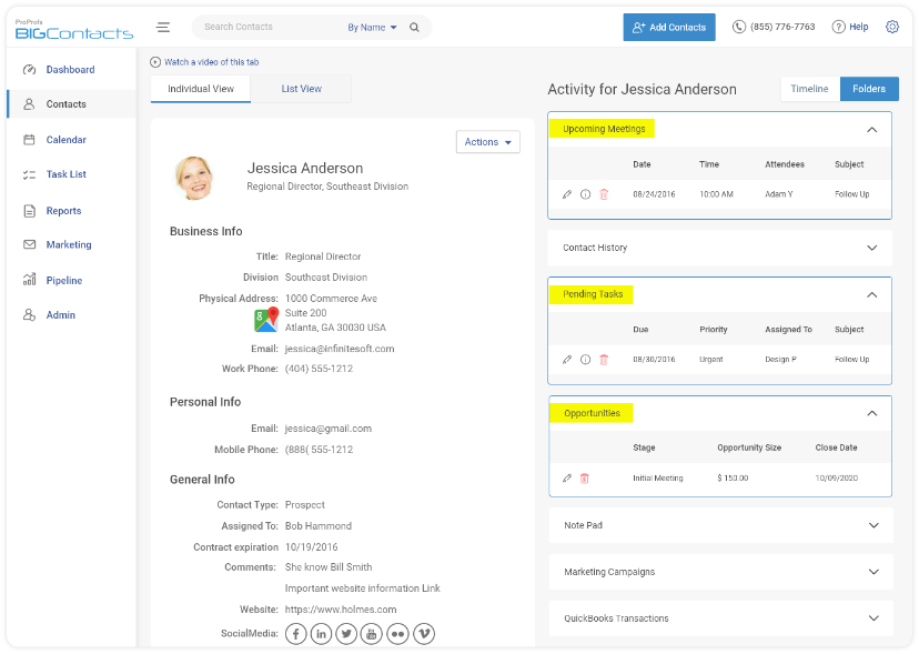 bigcontacts crm dashboard pipedrive alternative