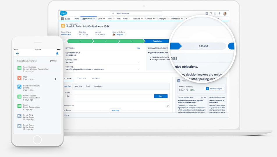 Salesforce turns your mobile device into a portable sales office.
