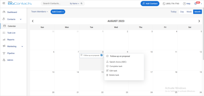 Sales representative scheduling activities and calendar