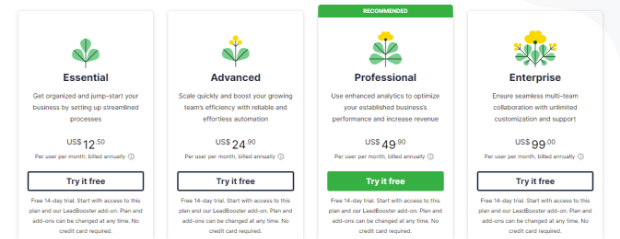 The pricing plans available for Pipedrive are