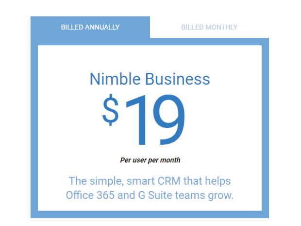 Nimble Business is available for $19/user/month.
