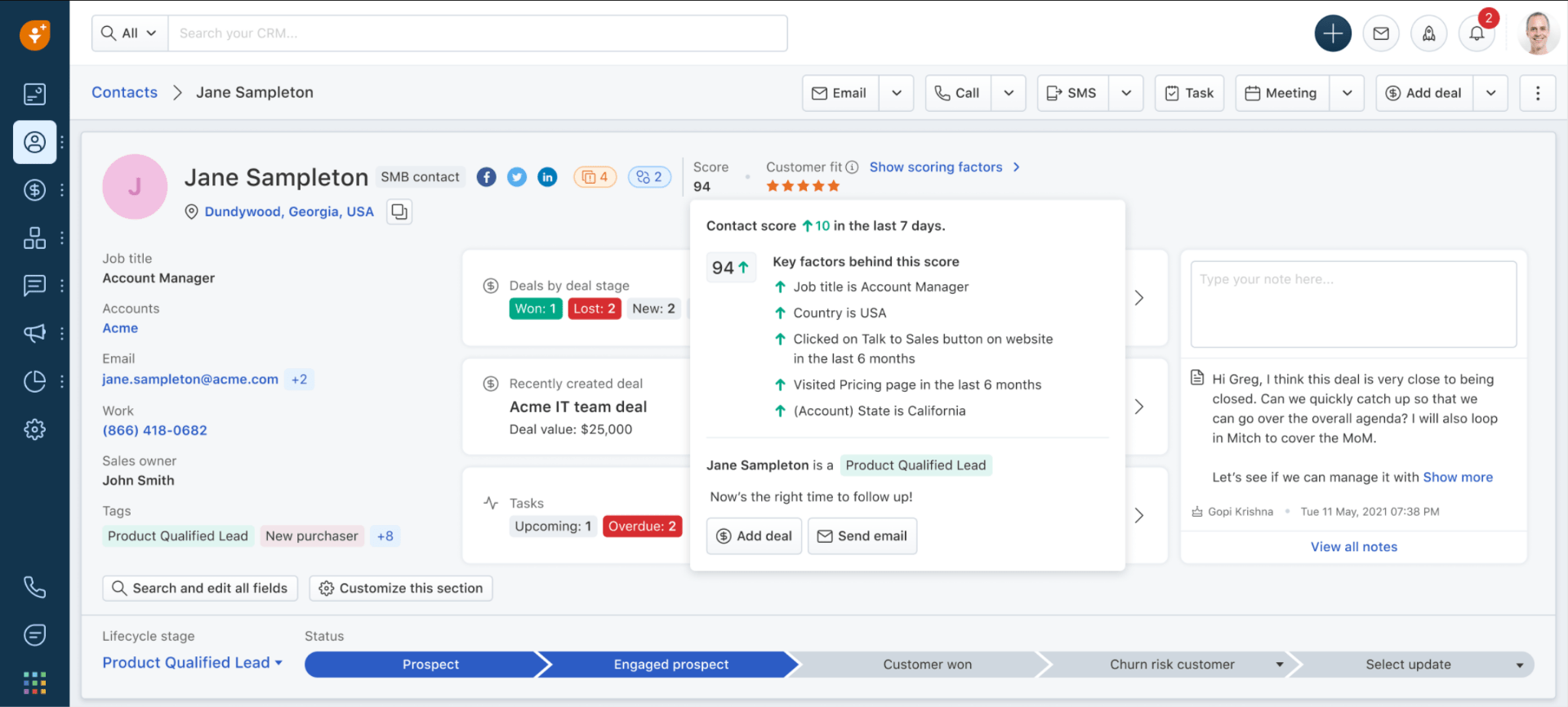 Freshsales - Best for AI-Powered Contact Scoring