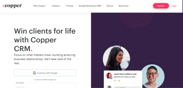 Copper CRM sales opportunity tracking tool