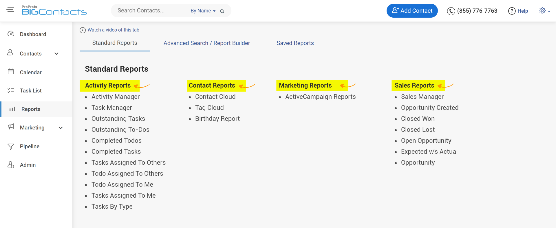 reporting feature in CRM