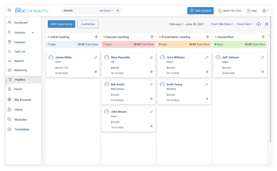 the image shows the contact management feature 