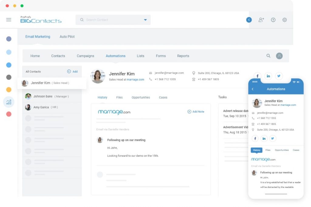 BIGContacts contact dashboard