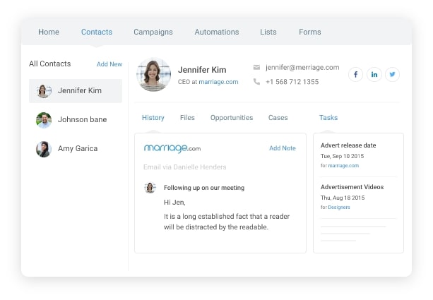 Contact Dashboard of BIGContacts