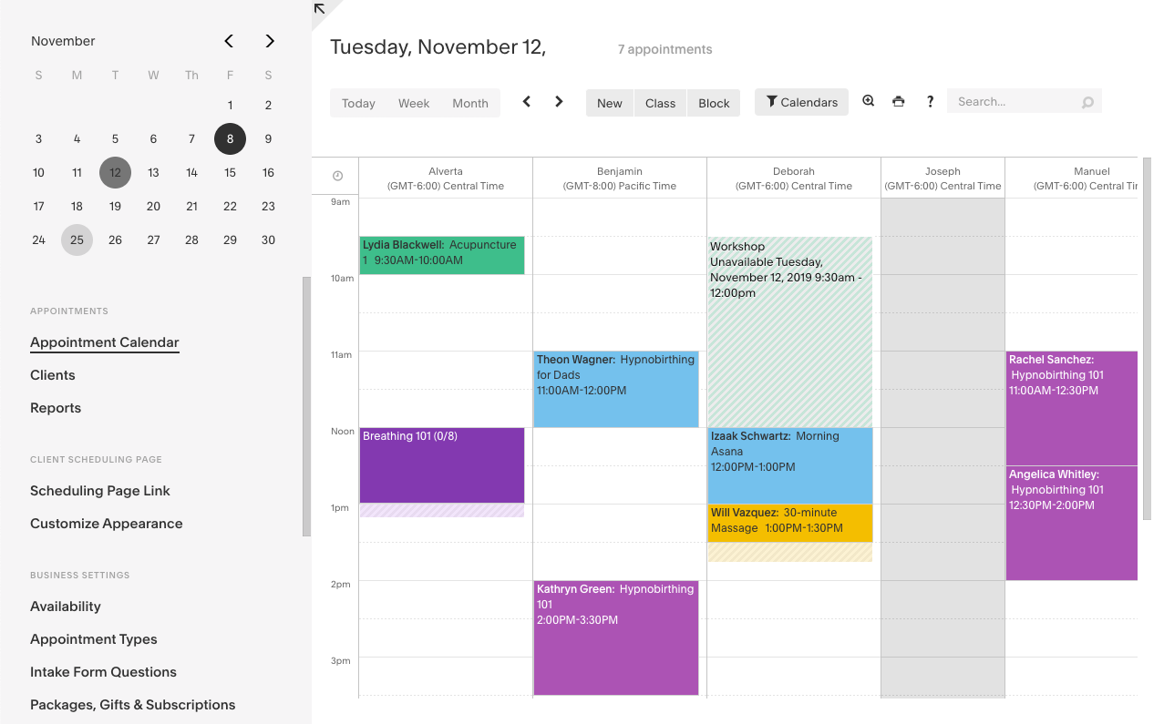 Scheduled appointments with Acuity Scheduling software
