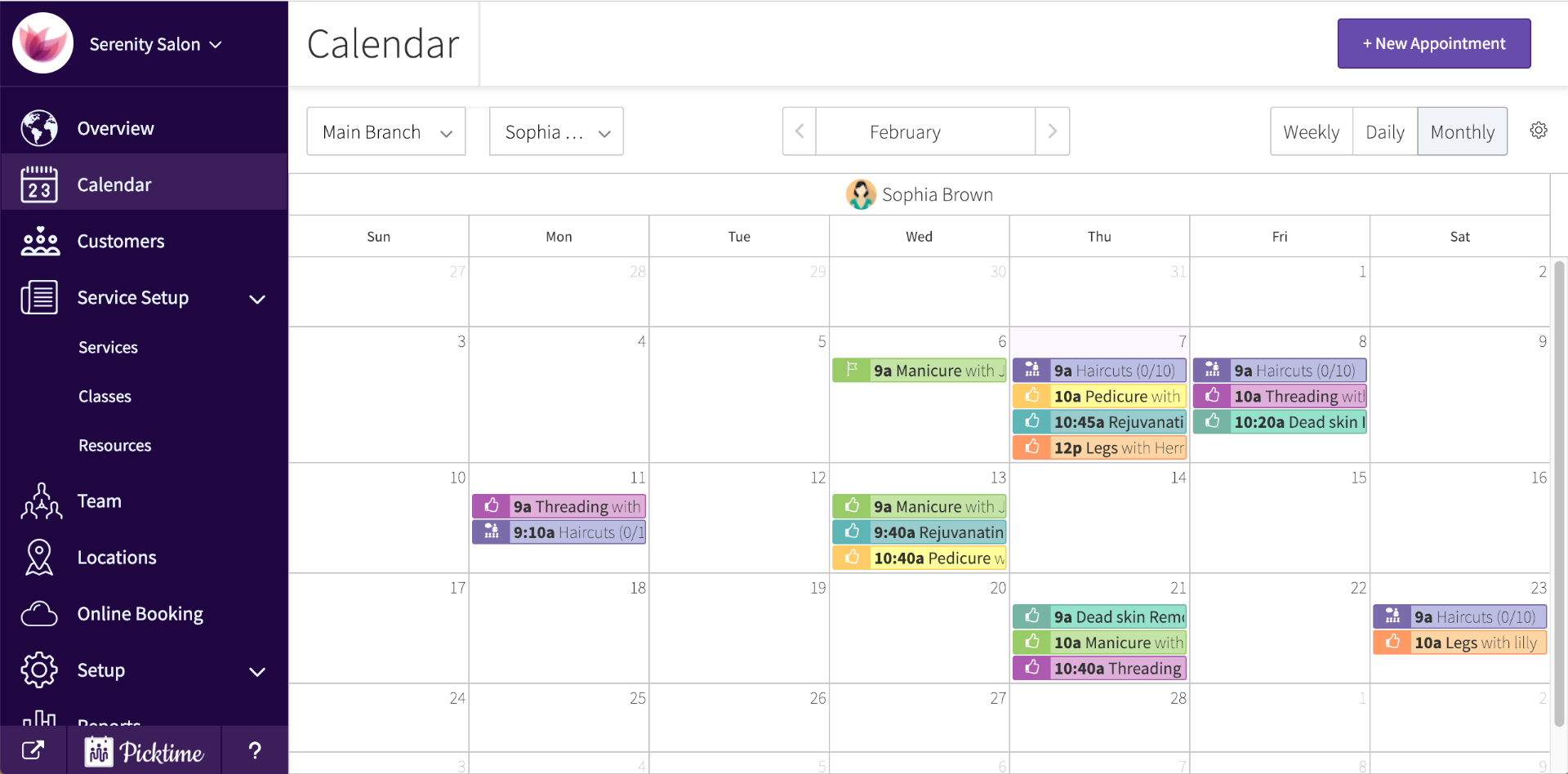 Organized Calendar view of Picktime Software