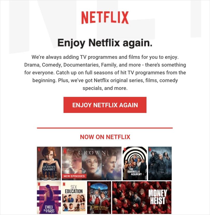 Netflix drip email example for re-engagement