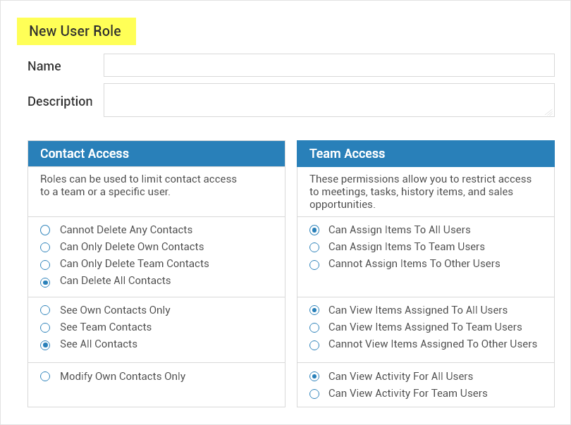 Steps of setting up new user permissions in CRM