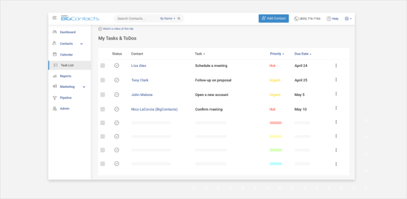 Tracking tasks through customized tasks list