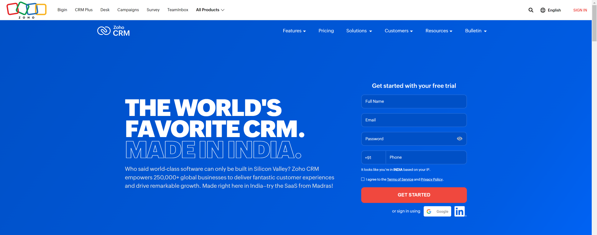 Zoho - web CRM with extensive customization abilities