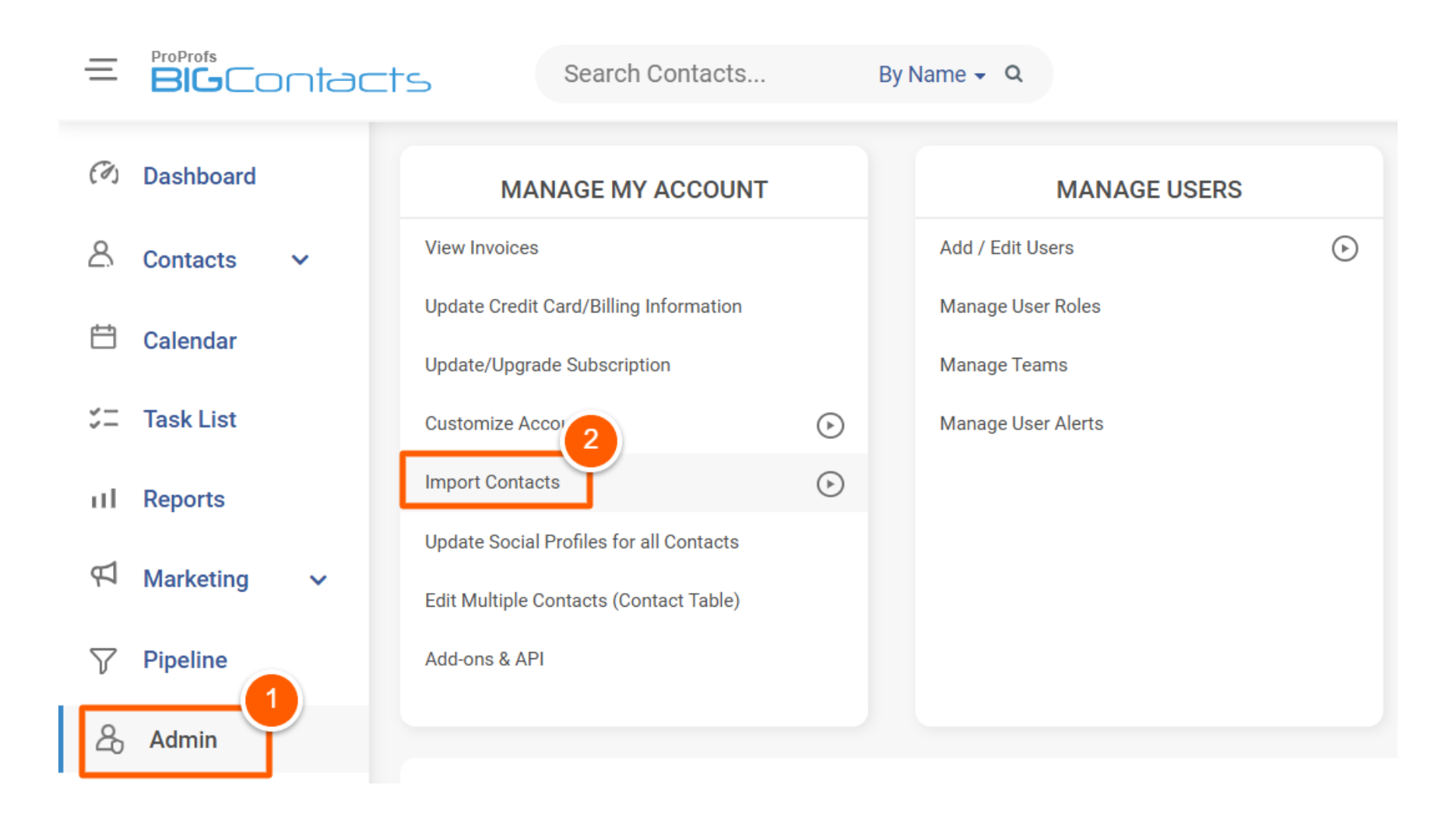 Adding contacts in contact management software