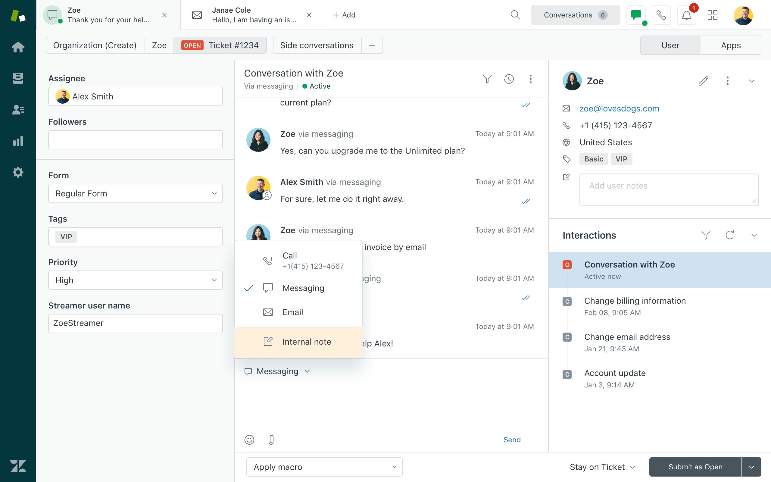 Zendesk Talk dashboard