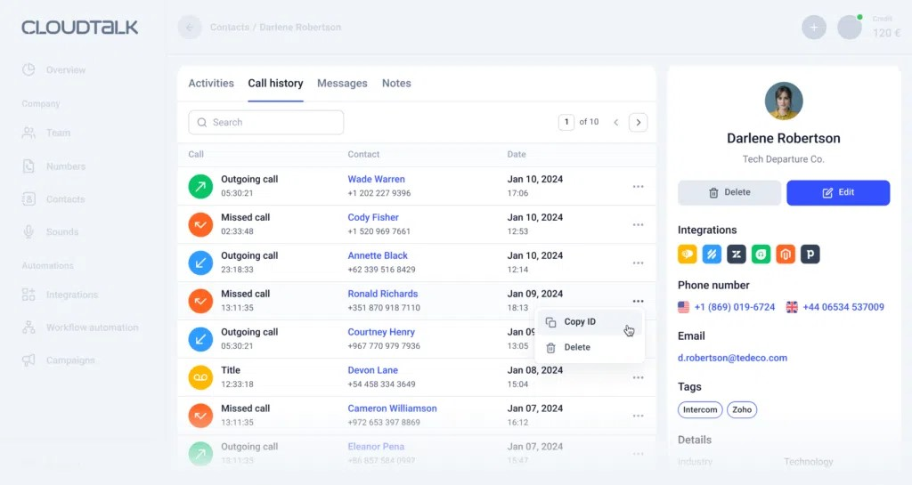 Cloudtalk interface